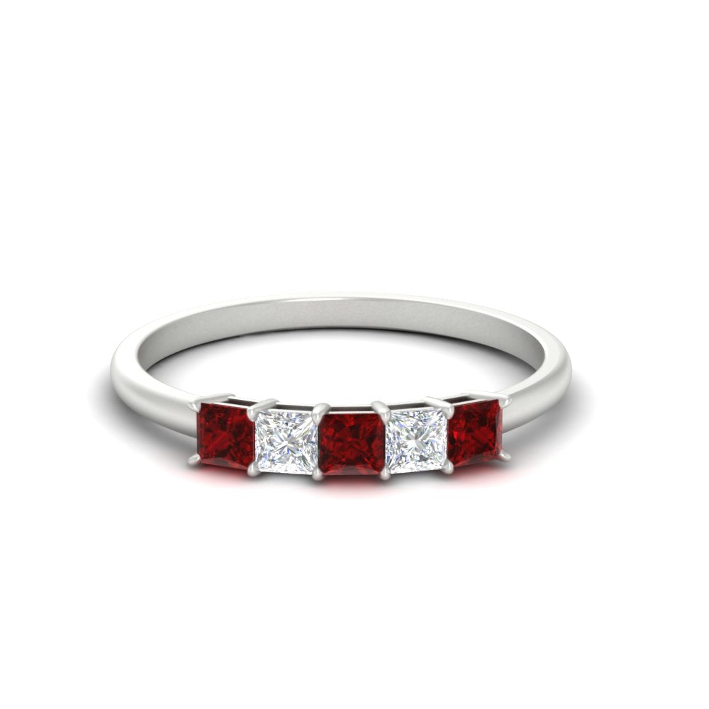 0.25-carat-princess-cut-5-stone-with-ruby-wedding-band-in-white-gold-FD8008PRBGRUDR-0.25CT-NL-WG