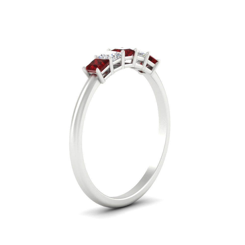 0.25-carat-princess-cut-5-stone-with-ruby-wedding-band-in-white-gold-FD8008PRBGRUDR-0.25CT-NL-WG