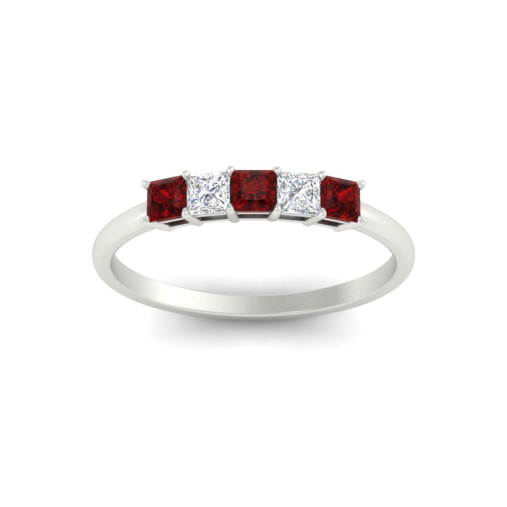 0.25-carat-princess-cut-5-stone-with-ruby-wedding-band-in-white-gold-FD8008PRBGRUDR-0.25CT-NL-WG