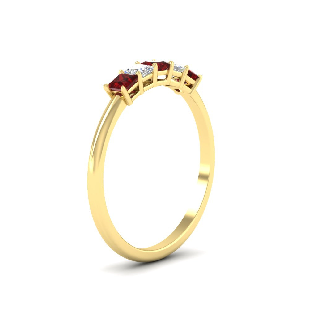 0.25-carat-princess-cut-5-stone-with-ruby-wedding-bandin-yellow-gold-FD8008PRBGRUDR-0.25CT-NL-YG