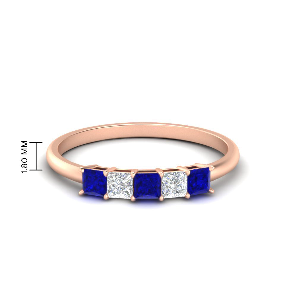 0.25-carat-princess-cut-5-stone-with-sapphire-wedding-band-in-rose-gold-FD8008PRBGSABL-0.25CT-NL-RG