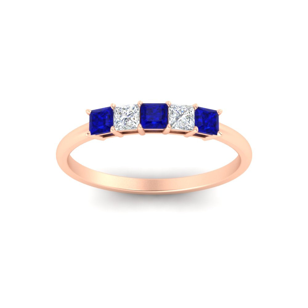 0.25-carat-princess-cut-5-stone-with-sapphire-wedding-band-in-rose-gold-FD8008PRBGSABL-0.25CT-NL-RG