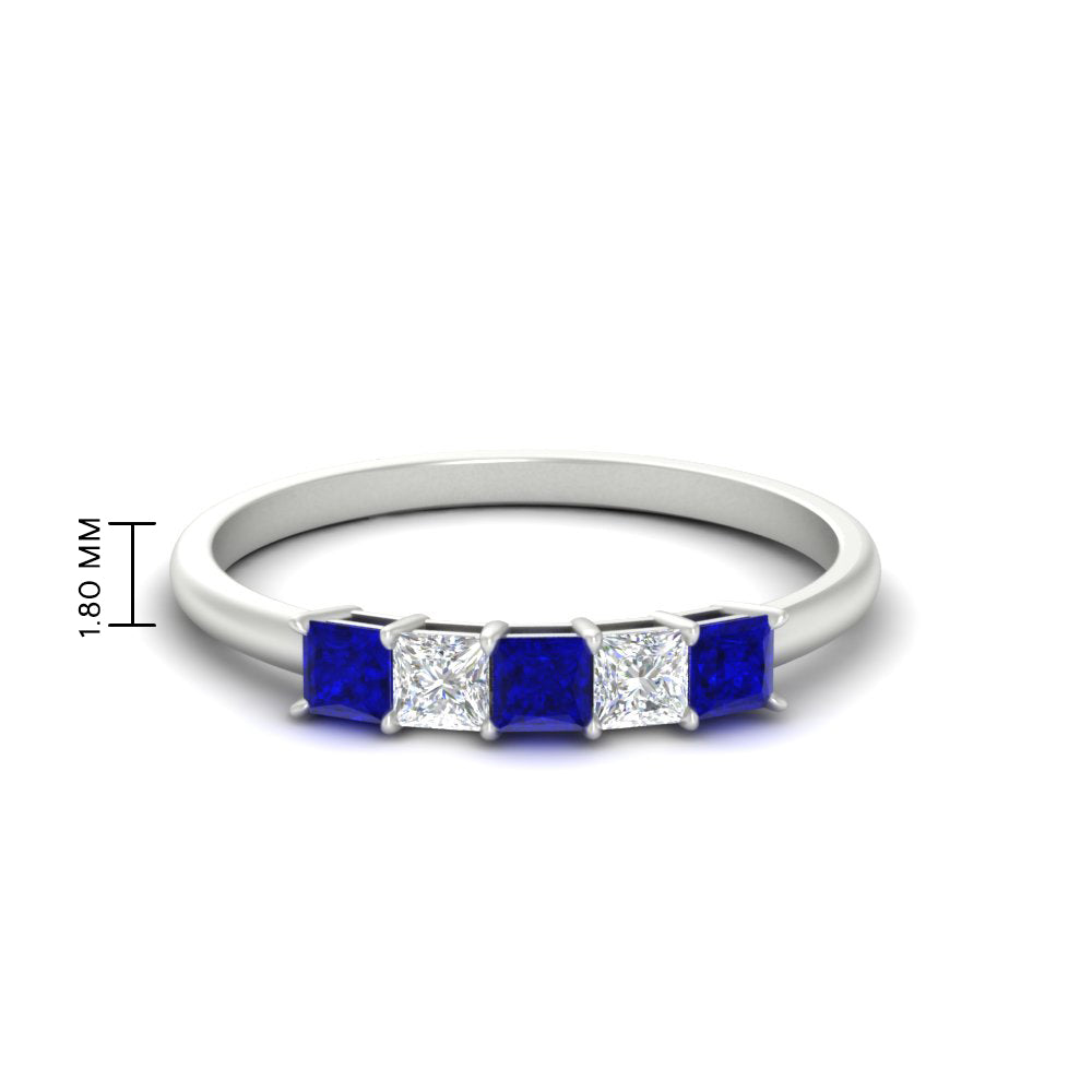 0.25-carat-princess-cut-5-stone-with-sapphire-wedding-band-in-white-gold-FD8008PRBGSABL-0.25CT-NL-WG