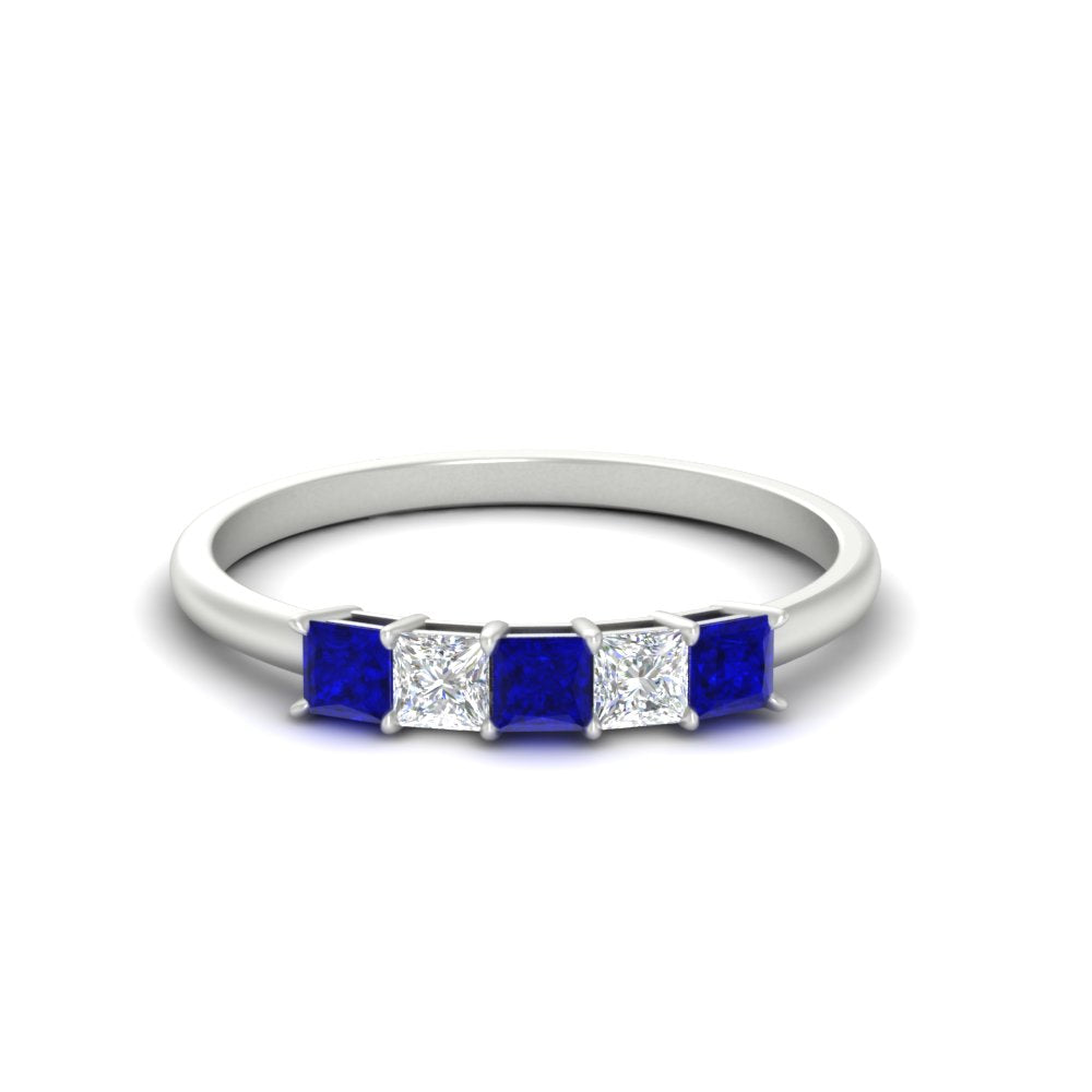 0.25-carat-princess-cut-5-stone-with-sapphire-wedding-band-in-white-gold-FD8008PRBGSABL-0.25CT-NL-WG