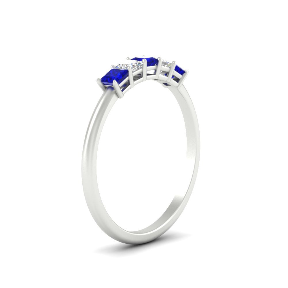0.25-carat-princess-cut-5-stone-with-sapphire-wedding-band-in-white-gold-FD8008PRBGSABL-0.25CT-NL-WG