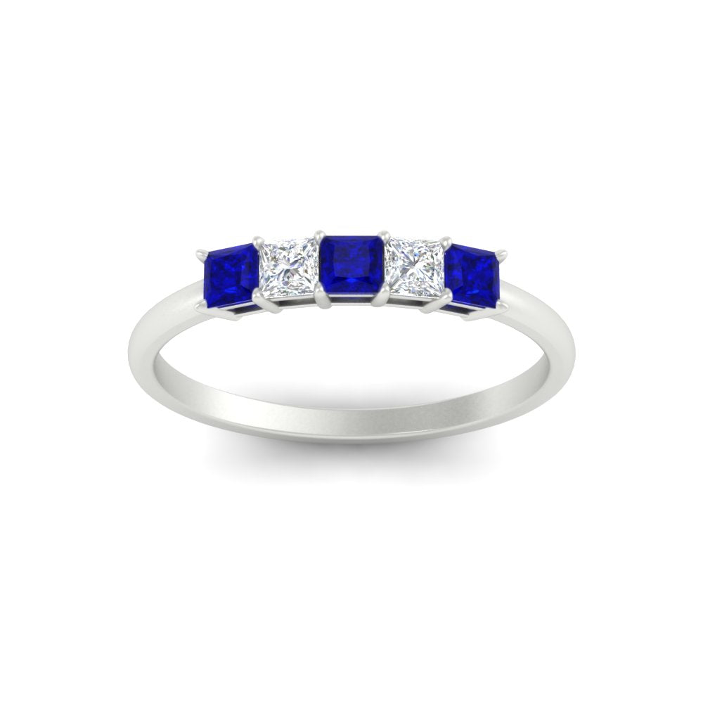 0.25-carat-princess-cut-5-stone-with-sapphire-wedding-band-in-white-gold-FD8008PRBGSABL-0.25CT-NL-WG