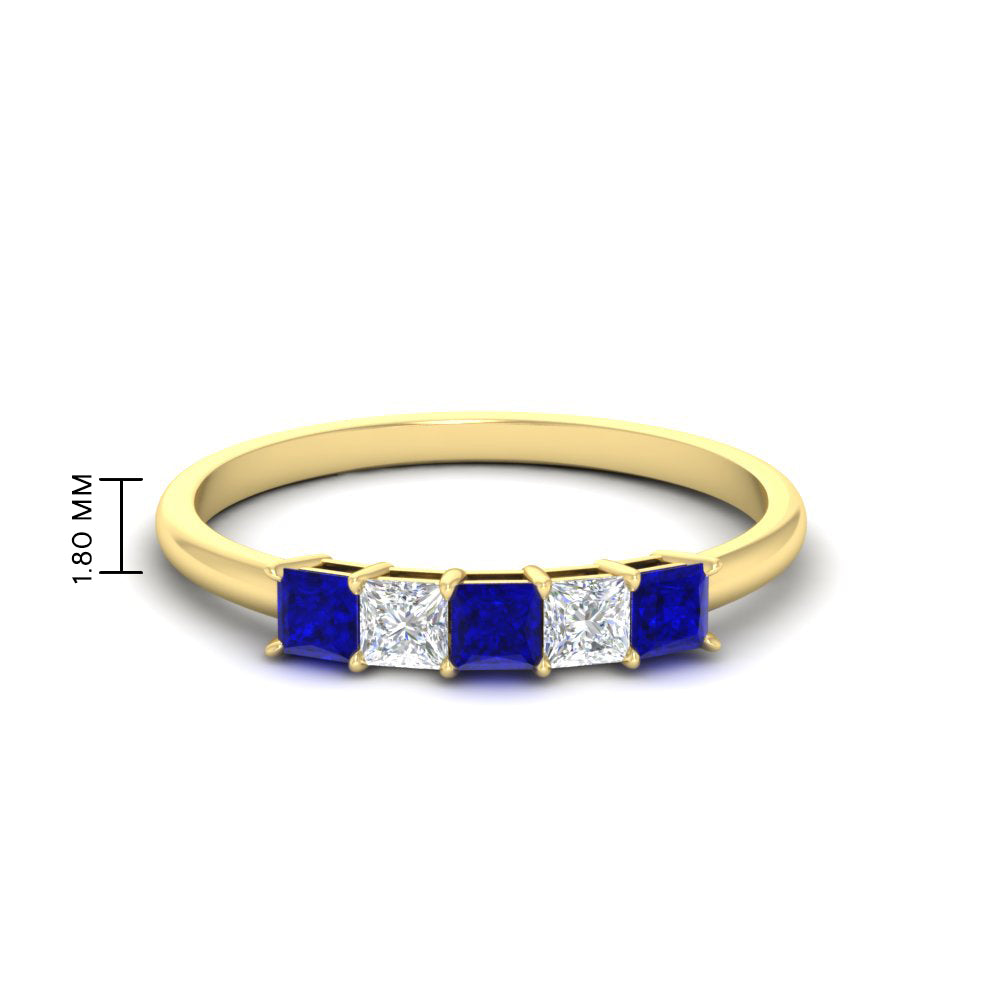 0.25-carat-princess-cut-5-stone-with-sapphire-wedding-bandin-yellow-gold-FD8008PRBGSABL-0.25CT-NL-YG