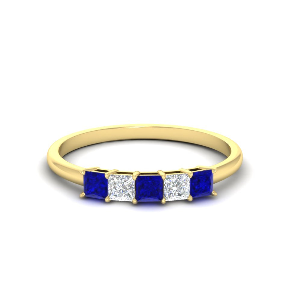 0.25-carat-princess-cut-5-stone-with-sapphire-wedding-bandin-yellow-gold-FD8008PRBGSABL-0.25CT-NL-YG
