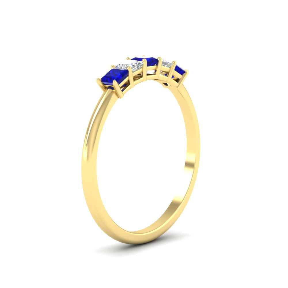 0.25-carat-princess-cut-5-stone-with-sapphire-wedding-bandin-yellow-gold-FD8008PRBGSABL-0.25CT-NL-YG