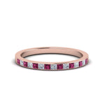 Load image into Gallery viewer, 0.25-ct.-princess-diamond-channel-wedding-band-with-pink-sapphire-in-14K-rose-gold-FD8382-0.25CTBGSADRPI-NL-RG
