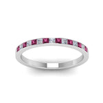 Load image into Gallery viewer, 0.25-ct.-princess-diamond-channel-wedding-band-with-pink-sapphire-in-14K-white-gold-FD8382-0.25CTBGSADRPIANGLE5-NL-WG
