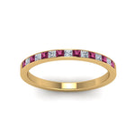 Load image into Gallery viewer, 0.25-ct.-princess-diamond-channel-wedding-band-with-pink-sapphire-in-18K-yellow-gold-FD8382-0.25CTBGSADRPIANGLE5-NL-YG
