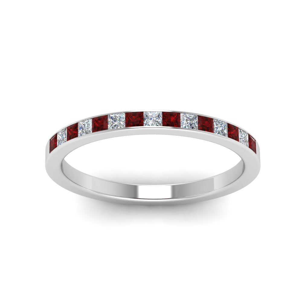 0.25-ct.-princess-diamond-channel-wedding-band-with-ruby-in-14K-white-gold-FD8382-0.25CTBGRUDRANGLE5-NL-WG