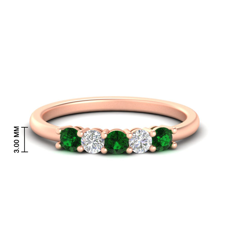 0.50-carat-5-stone-diamond-and-emerald-basket-prong-wedding-anniversary-band-in-rose-gold-FDENS141ROBGEMGRANGLE3-0.50CT-NL-RG