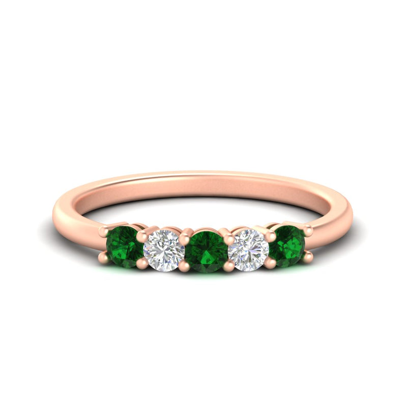 0.50-carat-5-stone-diamond-and-emerald-basket-prong-wedding-anniversary-band-in-rose-gold-FDENS141ROBGEMGRANGLE3-0.50CT-NL-RG