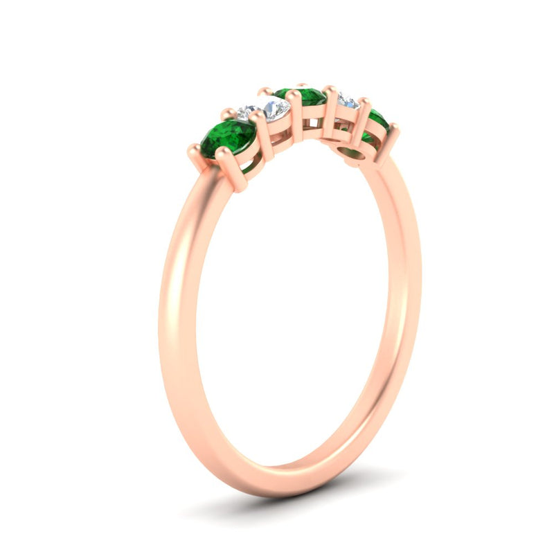 0.50-carat-5-stone-diamond-and-emerald-basket-prong-wedding-anniversary-band-in-rose-gold-FDENS141ROBGEMGRANGLE3-0.50CT-NL-RG