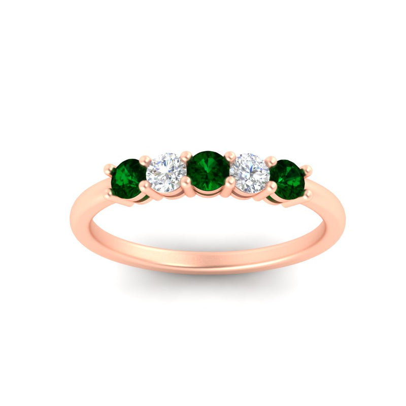 0.50-carat-5-stone-diamond-and-emerald-basket-prong-wedding-anniversary-band-in-rose-gold-FDENS141ROBGEMGRANGLE3-0.50CT-NL-RG