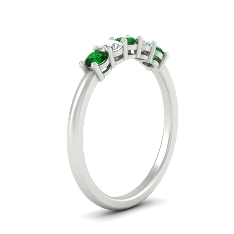 0.50-carat-5-stone-diamond-and-emerald-basket-prong-wedding-anniversary-band-in-white-gold-FDENS141ROBGEMGRANGLE3-0.50CT-NL-WG
