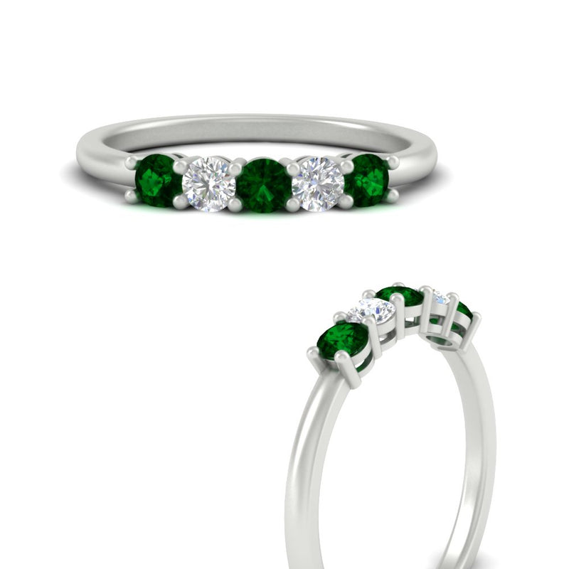 0.50-carat-5-stone-diamond-and-emerald-basket-prong-wedding-anniversary-band-in-white-gold-FDENS141ROBGEMGRANGLE3-0.50CT-NL-WG