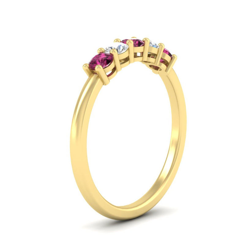 0.50-carat-5-stone-diamond-and-pink-sapphire-basket-prong-wedding-anniversary-band-in-yellow-gold-FDENS141ROBGSADRPIANGLE3-0.50CT-NL-YG