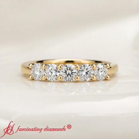 5 Stone Basket Prong Round Cut Anniversary Band