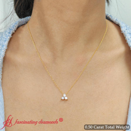 Simple Trio Round Half Carat Diamond Pendant Necklace
