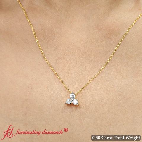 Simple Trio Round Half Carat Diamond Pendant Necklace
