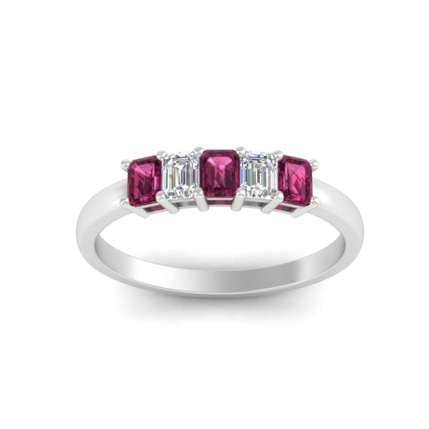 0.50-carat-emerald-cut-five-stone-pink-sapphire-anniversary-band-in-white-gold-fdwb8008emgsadrpiangle5-0.50ct-nl-wg