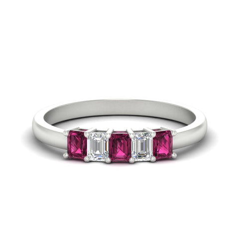 0.50-carat-emerald-cut-five-stone-pink-sapphire-anniversary-band-in-white-gold-fdwb8008emgsadrpisleep-0.50ct-nl-wg