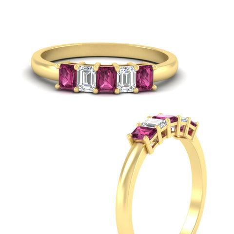 0.50-carat-emerald-cut-five-stone-pink-sapphire-anniversary-band-in-yellow-gold-fdwb8008emgsadrpiangle3-0.50ct-nl-yg