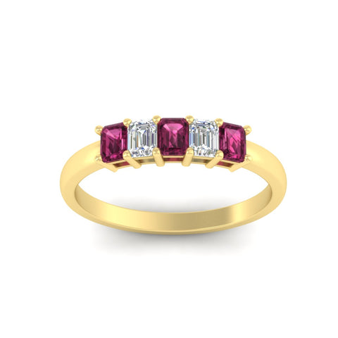 0.50-carat-emerald-cut-five-stone-pink-sapphire-anniversary-band-in-yellow-gold-fdwb8008emgsadrpiangle5-0.50ct-nl-yg