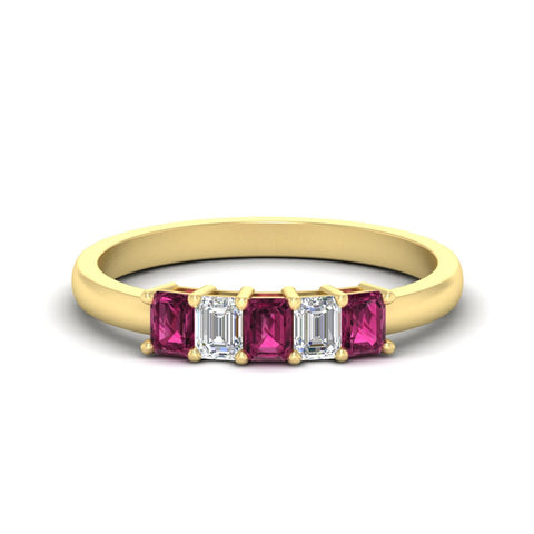 0.50-carat-emerald-cut-five-stone-pink-sapphire-anniversary-band-in-yellow-gold-fdwb8008emgsadrpisleep-0.50ct-nl-yg