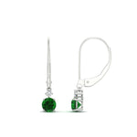 Load image into Gallery viewer, 0.50-carat-round-diamond-2-stone-dangle-lever-back-earring-with-emerald-in-white-gold-FDEAR11242GEMGR-0.50CT-NL-WG.jpg
