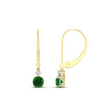 Load image into Gallery viewer, 0.50-carat-round-diamond-2-stone-dangle-lever-back-earring-with-emerald-in-yellow-gold-FDEAR11242GEMGR-0.50CT-NL-YG.jpg
