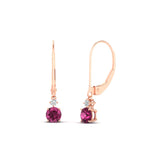 Load image into Gallery viewer, 0.50-carat-round-diamond-2-stone-dangle-lever-back-earring-with-pink-sapphire-in-rose-gold-FDEAR11242GSADRPI-0.50CT-NL-RG.jpg
