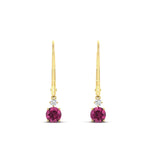 Load image into Gallery viewer, 0.50-carat-round-diamond-2-stone-dangle-lever-back-earring-with-pink-sapphire-in-yellow-gold-FDEAR11242GSADRPI-0.50CT-NL-YG.jpg
