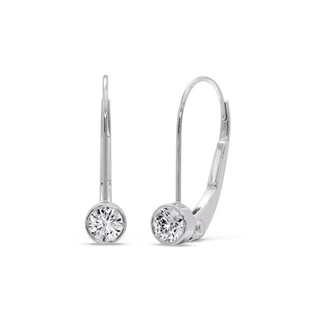 Lever Back Bezel Set Round Diamond Earrings