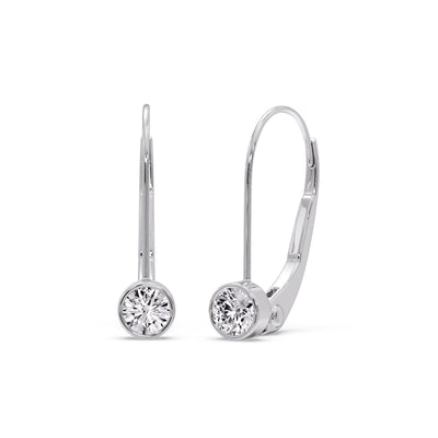 Lever Back Bezel Set Round Diamond Earrings