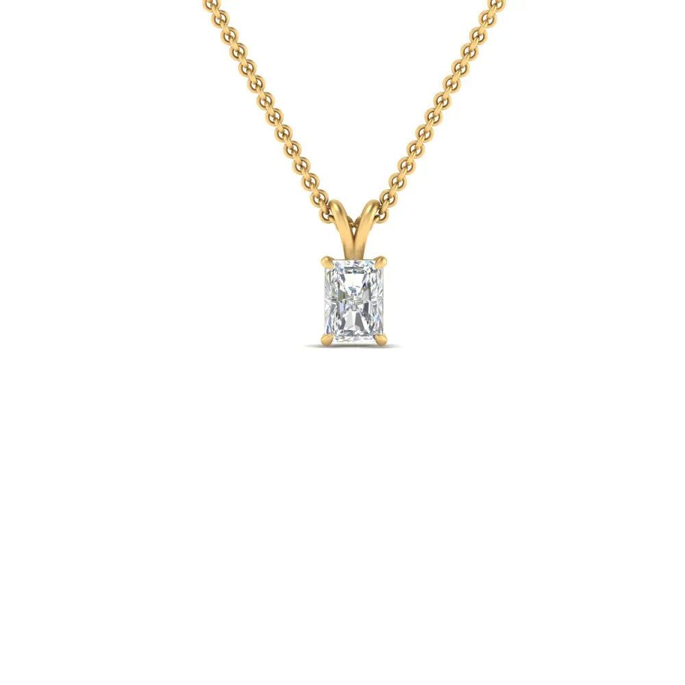 Radiant cut solitaire necklace in YG