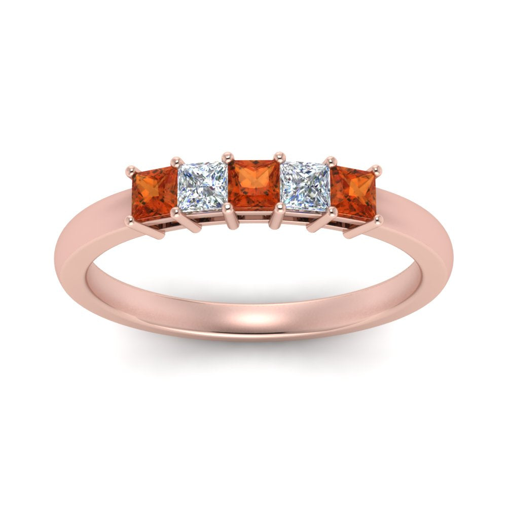 0.50-ct.-princess-cut-5-stone-anniversary-band-with-orange-sapphire-in-rose-gold-FD8008PRB 0.50CTGSAOR-NL-RG