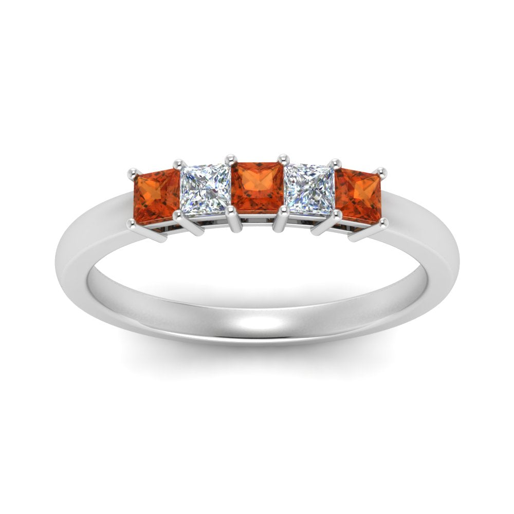 0.50-ct.-princess-cut-5-stone-anniversary-band-with-orange-sapphire-in-white-gold-FD8008PRB 0.50CTGSAOR-NL-WG