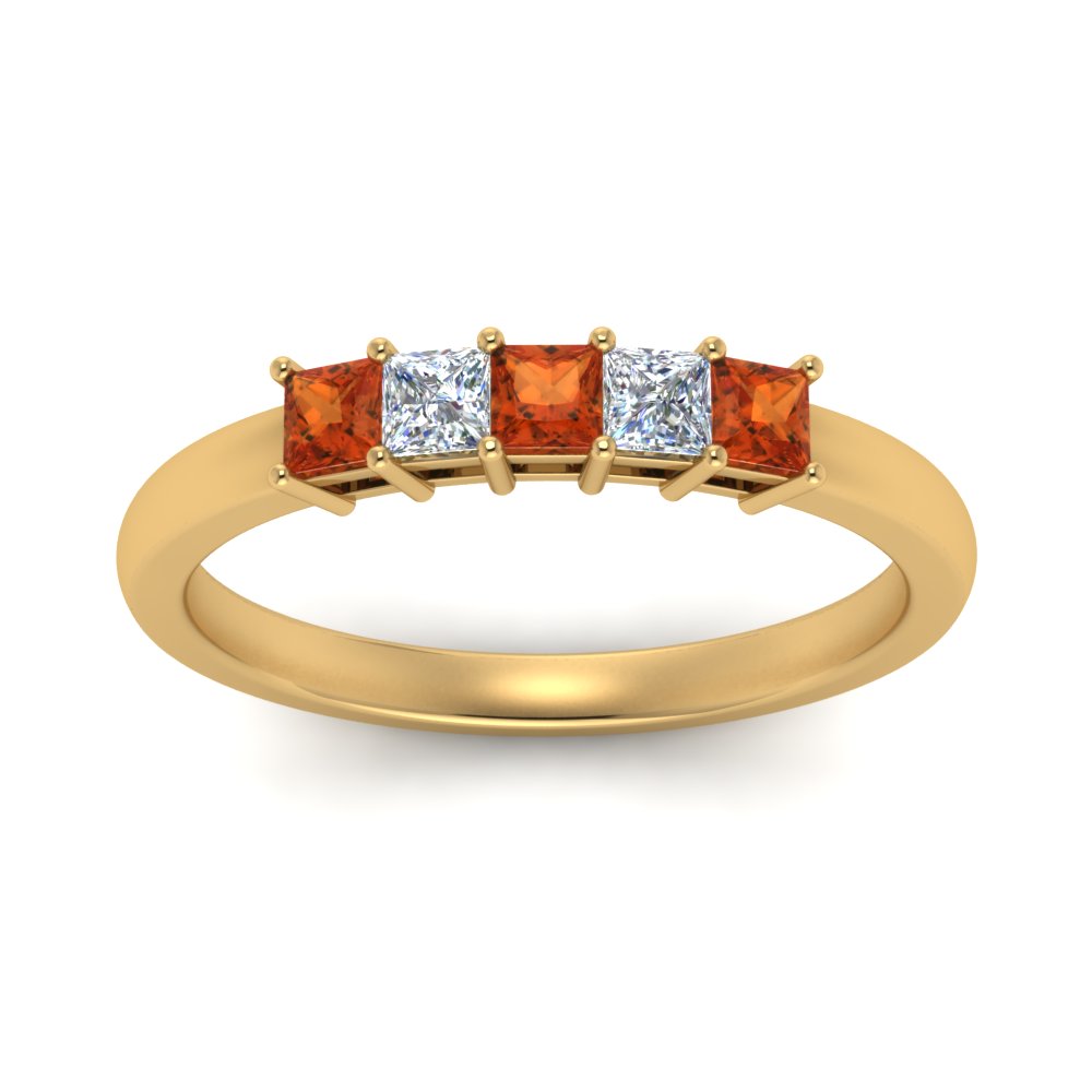 0.50-ct.-princess-cut-5-stone-anniversary-band-with-orange-sapphire-in-yellow-gold-FD8008PRB 0.50CTGSAOR-NL-YG