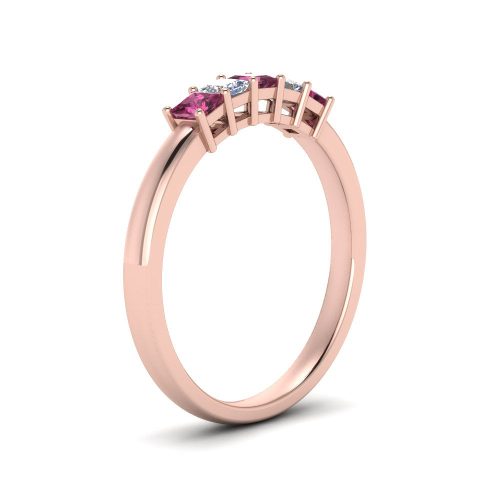 0.50-ct.-princess-cut-5-stone-anniversary-band-with-pink-sapphire-in-rose-gold-FD8008PRB 0.50CTGSADRPI-NL-RG