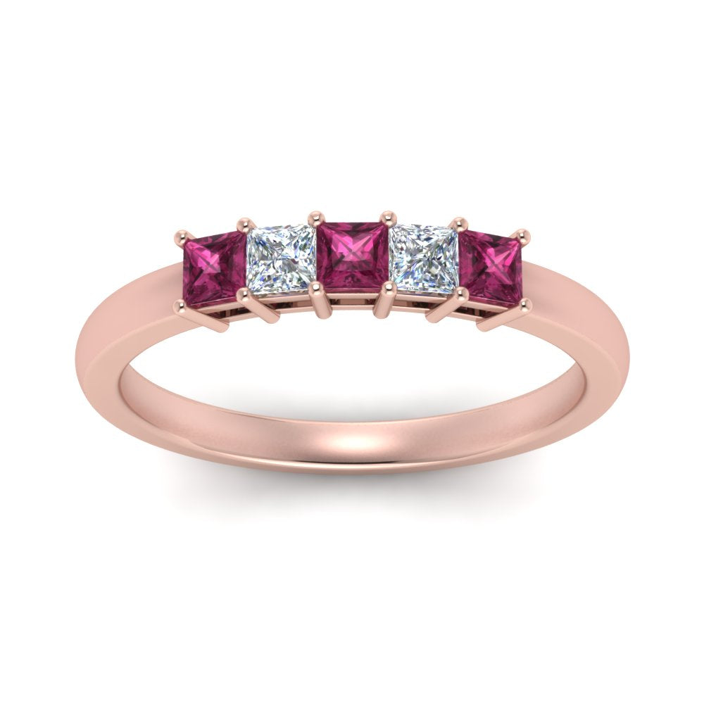 0.50-ct.-princess-cut-5-stone-anniversary-band-with-pink-sapphire-in-rose-gold-FD8008PRB 0.50CTGSADRPI-NL-RG