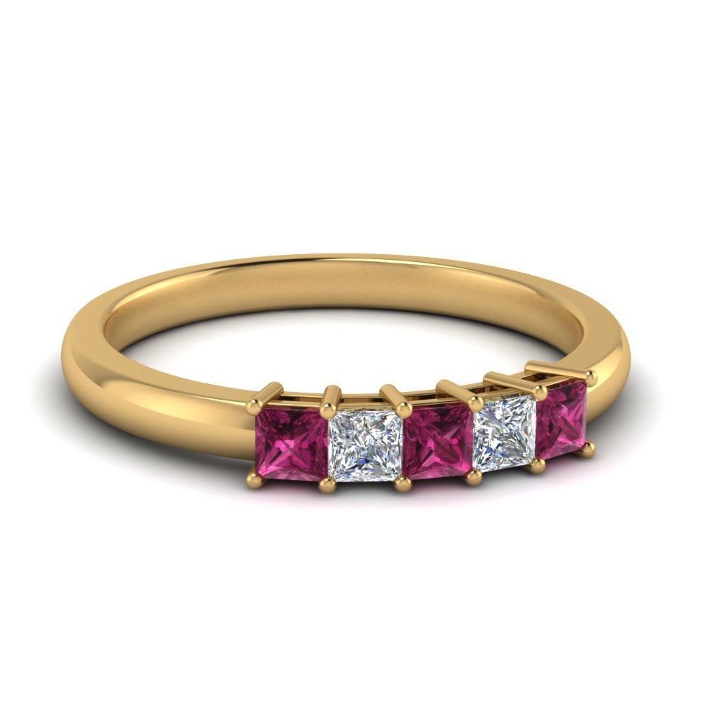 0.50-ct.-princess-cut-5-stone-anniversary-band-with-pink-sapphire-in-yellow-gold-FD8008PRB 0.50CTGSADRPI-NL-YG
