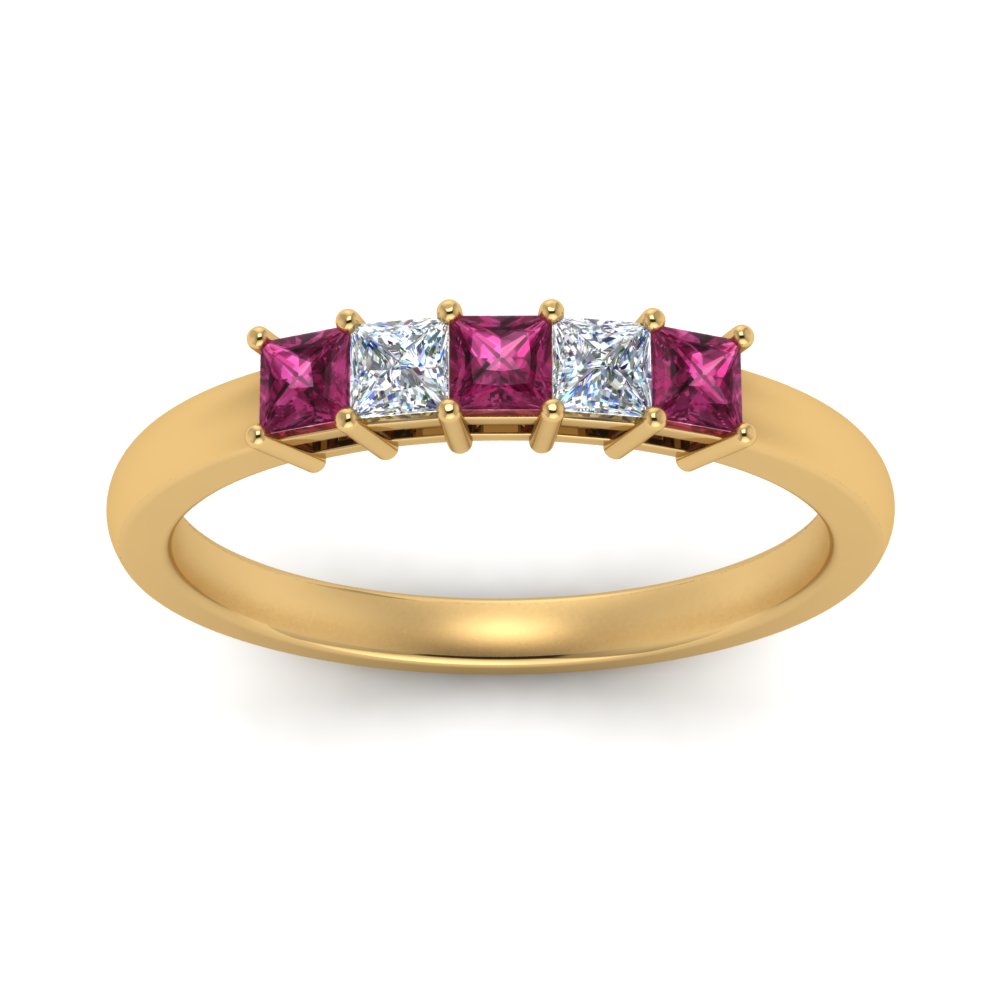 0.50-ct.-princess-cut-5-stone-anniversary-band-with-pink-sapphire-in-yellow-gold-FD8008PRB 0.50CTGSADRPI-NL-YG