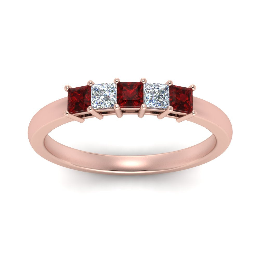 0.50-ct.-princess-cut-5-stone-anniversary-band-with-ruby-in-rose-gold-FD8008PRB 0.50CTGRUDR-NL-RG