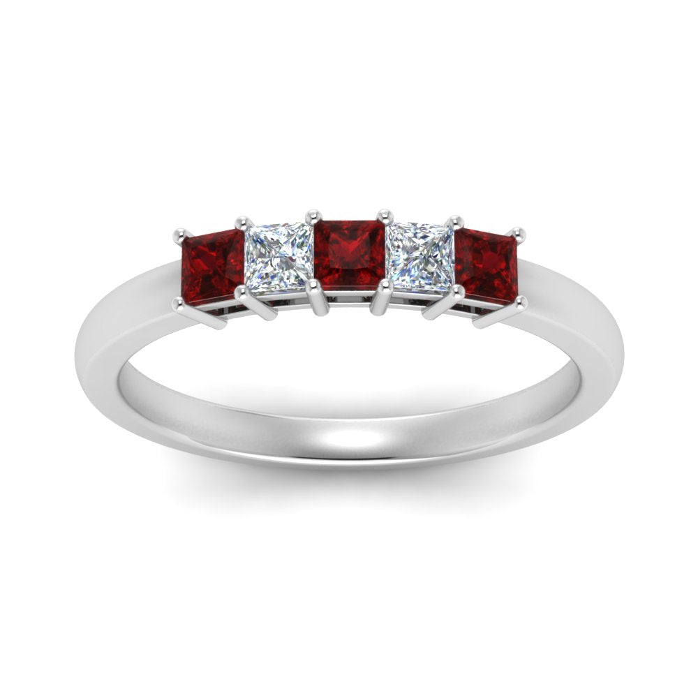 0.50-ct.-princess-cut-5-stone-anniversary-band-with-ruby-in-white-gold-FD8008PRB 0.50CTGRUDR-NL-WG