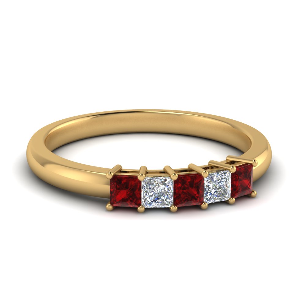 0.50-ct.-princess-cut-5-stone-anniversary-band-with-ruby-in-yellow-gold-FD8008PRB 0.50CTGRUDR-NL-YG