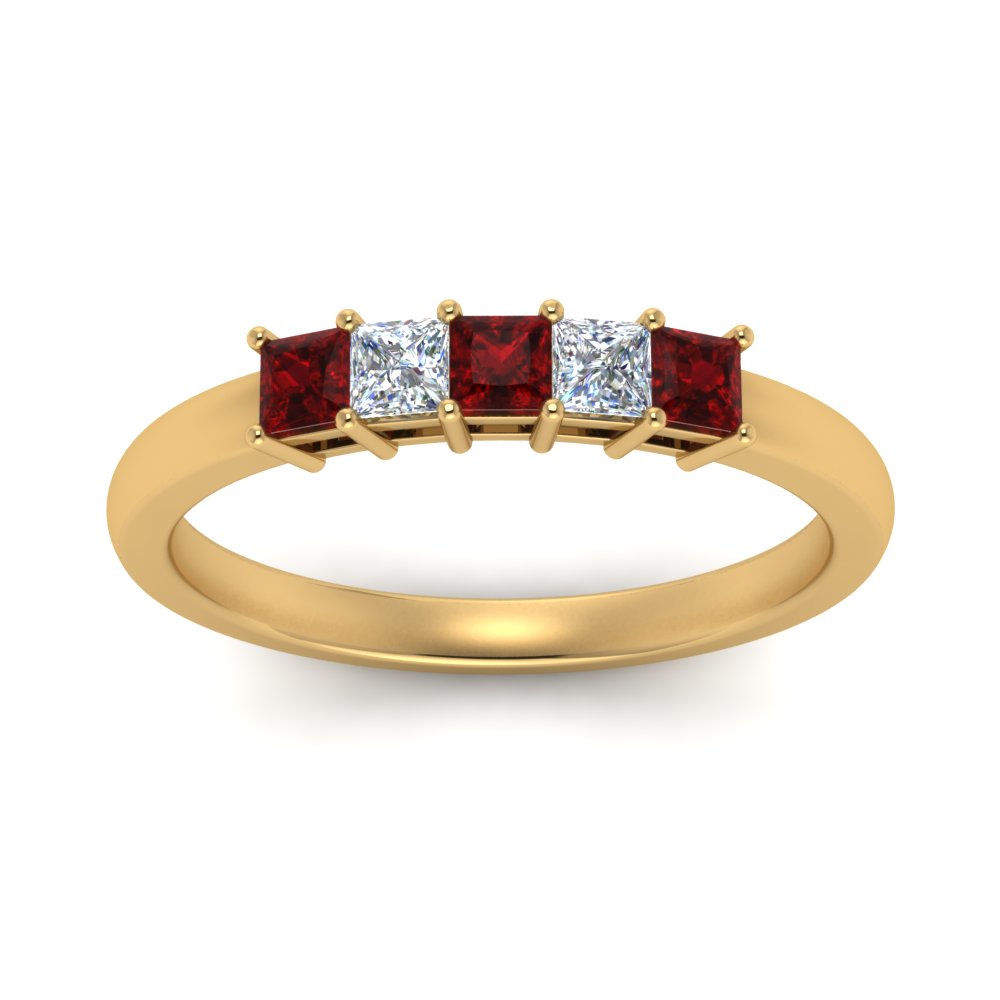 0.50-ct.-princess-cut-5-stone-anniversary-band-with-ruby-in-yellow-gold-FD8008PRB 0.50CTGRUDR-NL-YG